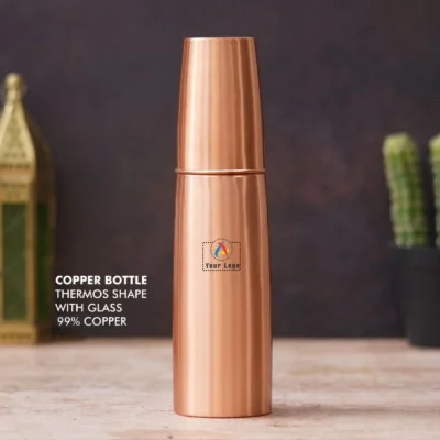 Buy Thermos-Shaped Copper Bottle with Glass in bulk for Corporate Gifting | Corporate Gyft
