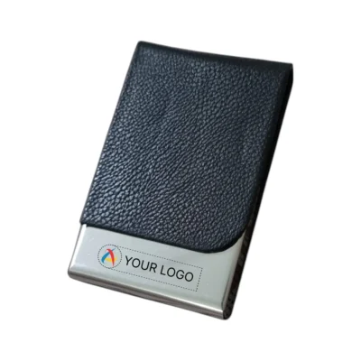Buy Black Textured Card Holder with Metallic Base in bulk for Corporate Gifting | Corporate Gyft
