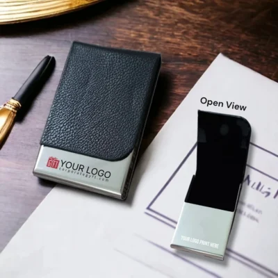 Buy Black Textured Card Holder with Metallic Base in bulk for Corporate Gifting | Corporate Gyft