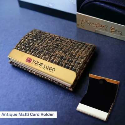 Buy Antique Matti Finish Card Holder with Gold Accent in bulk for Corporate Gifting | Corporate Gyft