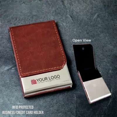 Buy Brown Leatherette RFID Card Holder in bulk for Corporate Gifting | Corporate Gyft