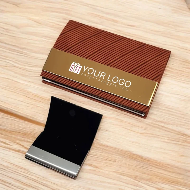 Buy Brown Striped Executive Card Holder in bulk for Corporate Gifting | Corporate Gyft