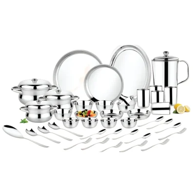 Buy Traditional Steel Dinner Set – 51 Pieces in bulk for Corporate Gifting | Corporate Gyft