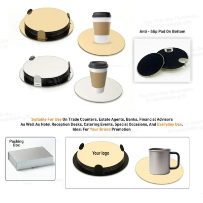 Buy Gold Coated 6 Plates Coaster Set in bulk for Corporate Gifting | Corporate Gyft