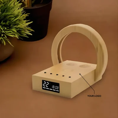 Buy Bamboo Wireless Charger with Clock in bulk for Corporate Gifting | Corporate Gyft