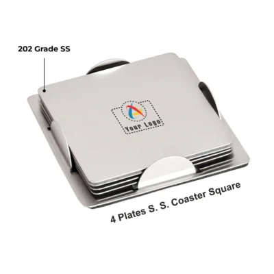 Buy Stainless Steel 4 Plates Coaster Set in bulk for Corporate Gifting | Corporate Gyft