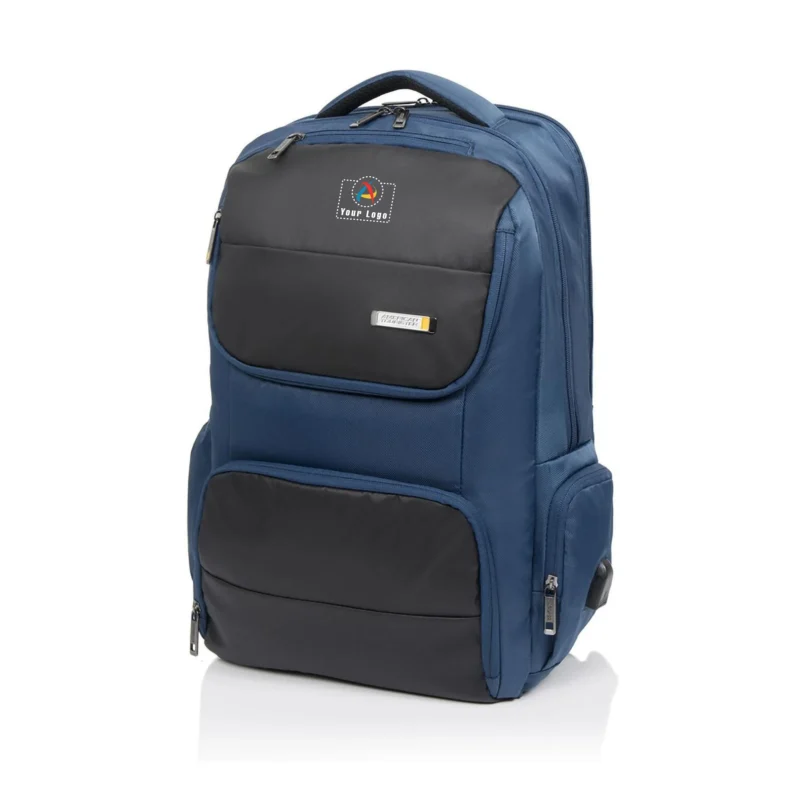 Buy American Tourister Navy Backpack with Expandable Storage in bulk for Corporate Gifting | Corporate Gyft