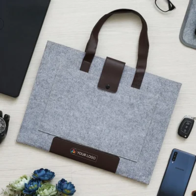 Buy Recycled Felt Light Grey Laptop Sleeve in bulk for Corporate Gifting | Corporate Gyft