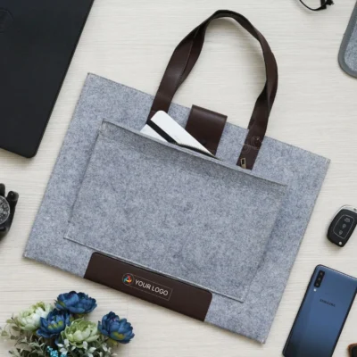 Buy Recycled Felt Light Grey Laptop Sleeve in bulk for Corporate Gifting | Corporate Gyft