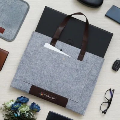Buy Recycled Felt Light Grey Laptop Sleeve in bulk for Corporate Gifting | Corporate Gyft