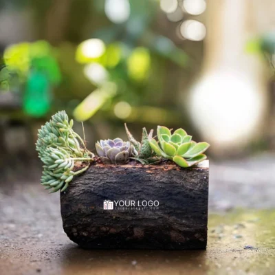 Buy Hand-carved Wooden Log Planter Gift in bulk for Corporate Gifting | Corporate Gyft