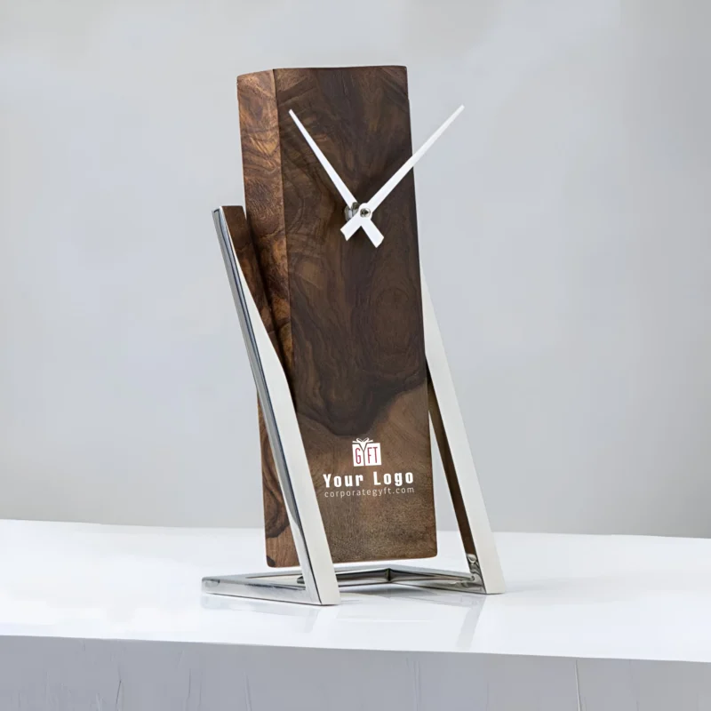 Buy Handcrafted Sheesham Wood Desktop Clock in bulk for Corporate Gifting | Corporate Gyft