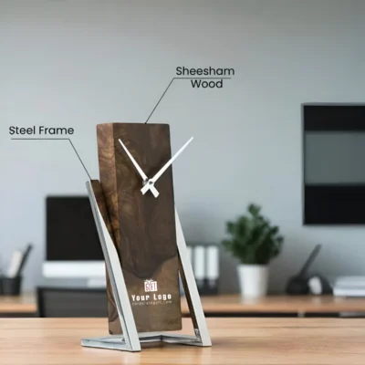 Buy Handcrafted Sheesham Wood Desktop Clock in bulk for Corporate Gifting | Corporate Gyft
