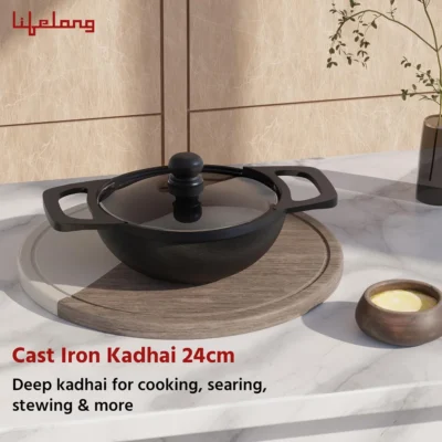Buy Lifelong Cast Iron Kadhai with Wooden Spatula in bulk for Corporate Gifting | Corporate Gyft
