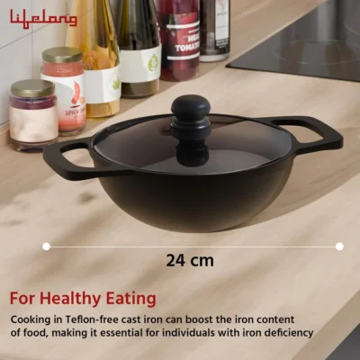 Buy Lifelong Cast Iron Kadhai with Wooden Spatula in bulk for Corporate Gifting | Corporate Gyft