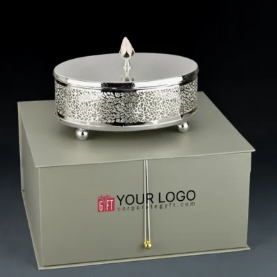 Buy Cutwork Oval Silver Box - Set of 1 in bulk for Corporate Gifting | Corporate Gyft