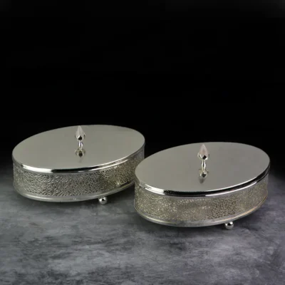 Buy Cutwork Oval Silver Box - Set of 2 in bulk for Corporate Gifting | Corporate Gyft