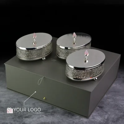 Buy Cutwork Oval Silver Box - Set of 3 in bulk for Corporate Gifting | Corporate Gyft