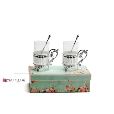 Buy European Style Glasses with Spoons Set of 2 in bulk for Corporate Gifting | Corporate Gyft