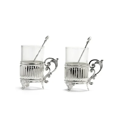 Buy European Style Glasses with Spoons Set of 2 in bulk for Corporate Gifting | Corporate Gyft