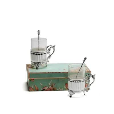 Buy European Style Glasses with Spoons Set of 2 in bulk for Corporate Gifting | Corporate Gyft