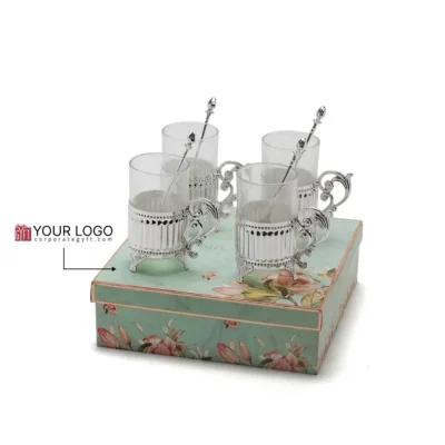 Buy European Style Glasses with Spoons Set of 4 in bulk for Corporate Gifting | Corporate Gyft