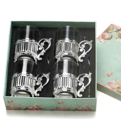 Buy European Style Glasses with Spoons Set of 4 in bulk for Corporate Gifting | Corporate Gyft