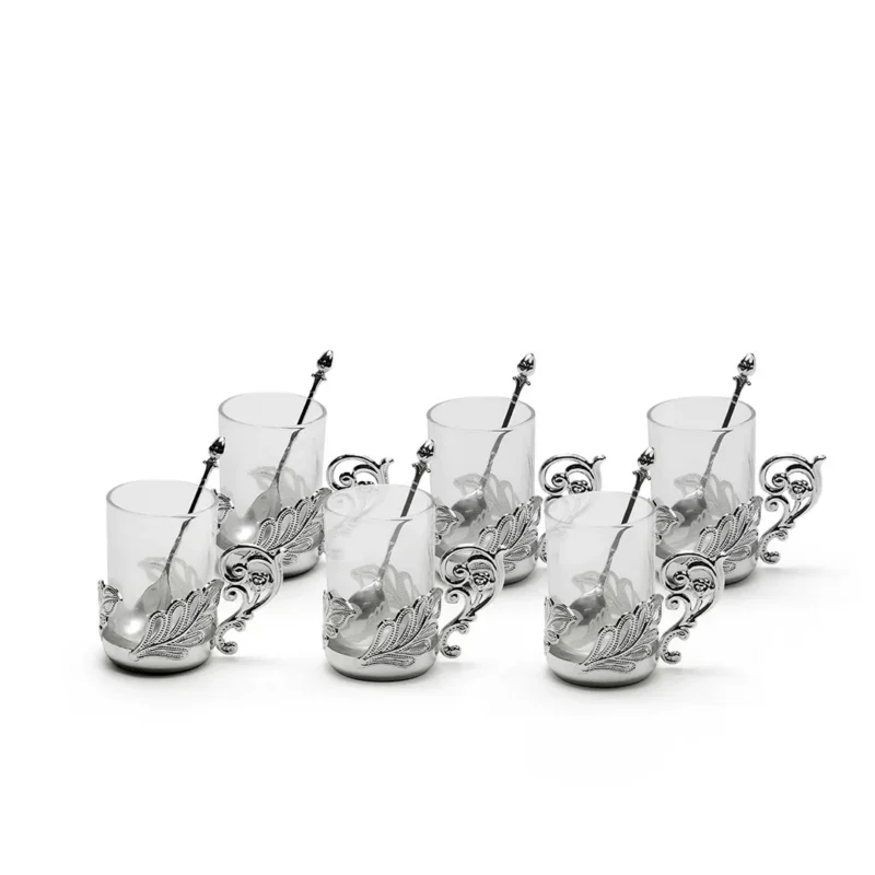 Buy Leaf Decorated Glasses with Spoons Set of 6 in bulk for Corporate Gifting | Corporate Gyft