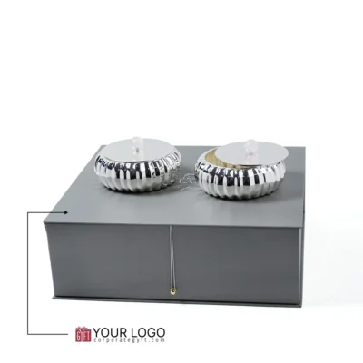 Buy Ribbed Silver Box with Rose Quartz Knob in bulk for Corporate Gifting | Corporate Gyft