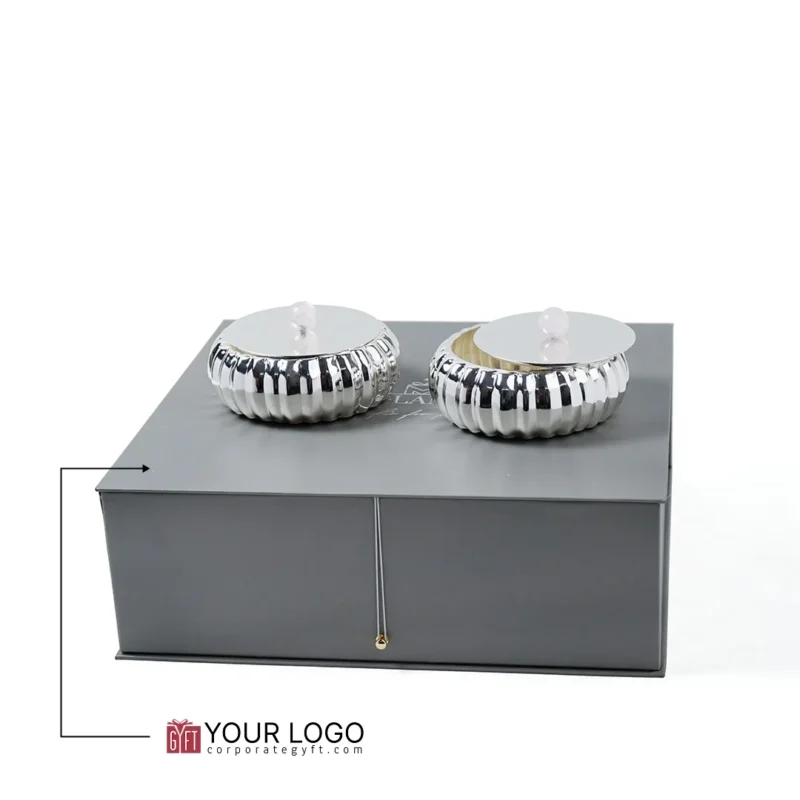 Buy Ribbed Silver Box with Rose Quartz Knob in bulk for Corporate Gifting | Corporate Gyft