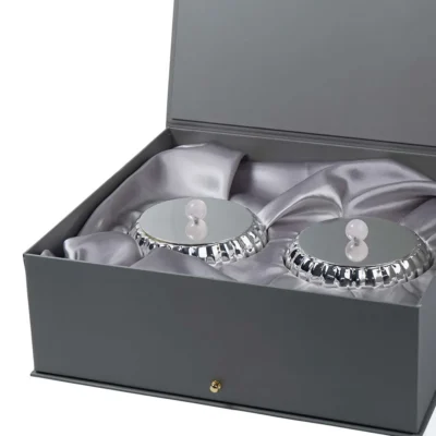 Buy Ribbed Silver Box with Rose Quartz Knob in bulk for Corporate Gifting | Corporate Gyft