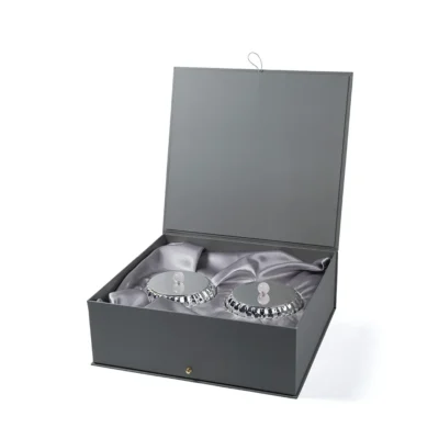 Buy Ribbed Silver Box with Rose Quartz Knob in bulk for Corporate Gifting | Corporate Gyft