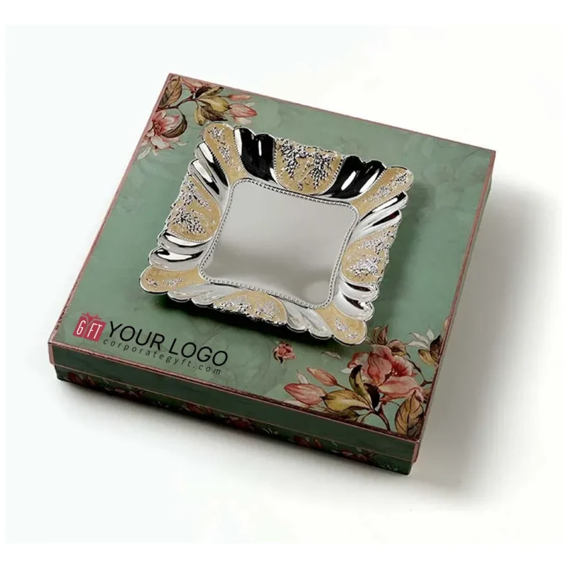 Buy Square Silver Enamel Plate in bulk for Corporate Gifting | Corporate Gyft