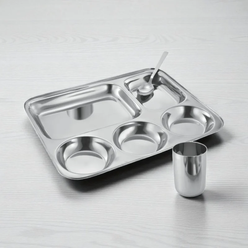 Buy MealMaster Thali Set with Glass and Spoon in bulk for Corporate Gifting | Corporate Gyft