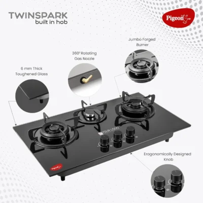 Buy Pigeon Twinspark 3 Burner Hob in bulk for Corporate Gifting | Corporate Gyft