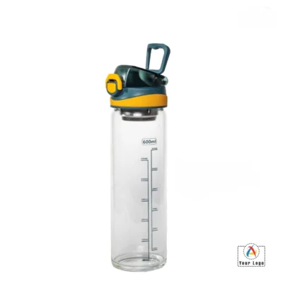 Buy Clear Borosilicate Glass Bottle - Green in bulk for Corporate Gifting | Corporate Gyft