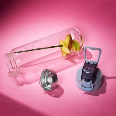 Buy Clear Borosilicate Glass Bottle - Pink in bulk for Corporate Gifting | Corporate Gyft