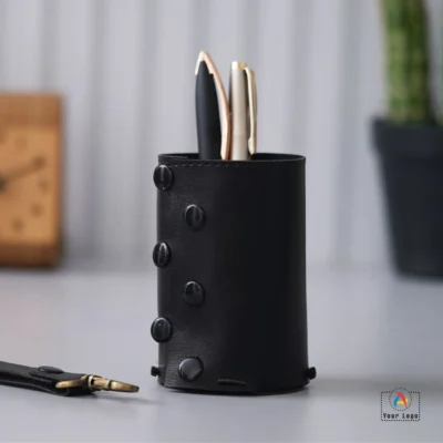 Buy Vegan Leather Foldable Pen Stand cum Tumbler in bulk for Corporate Gifting | Corporate Gyft