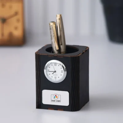 Buy MDF Pen Stand with Clock in bulk for Corporate Gifting | Corporate Gyft