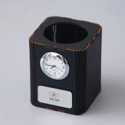 Buy MDF Pen Stand with Clock in bulk for Corporate Gifting | Corporate Gyft