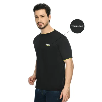 Buy Half Sleeve Contrast Piping T-Shirt - Black in bulk for Corporate Gifting | Corporate Gyft