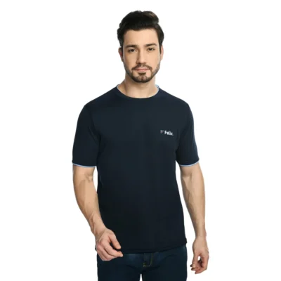 Buy Half Sleeve Contrast Piping T-Shirt - Navy Blue in bulk for Corporate Gifting | Corporate Gyft