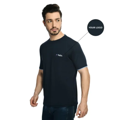 Buy Half Sleeve Contrast Piping T-Shirt - Navy Blue in bulk for Corporate Gifting | Corporate Gyft