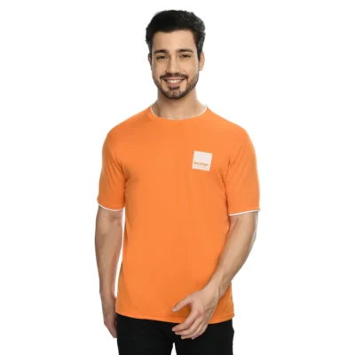 Buy Half Sleeve Contrast Piping T-Shirt - Orange in bulk for Corporate Gifting | Corporate Gyft