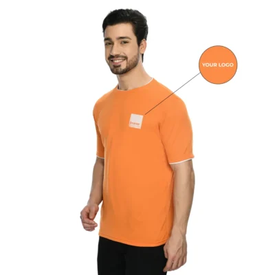 Buy Half Sleeve Contrast Piping T-Shirt - Orange in bulk for Corporate Gifting | Corporate Gyft
