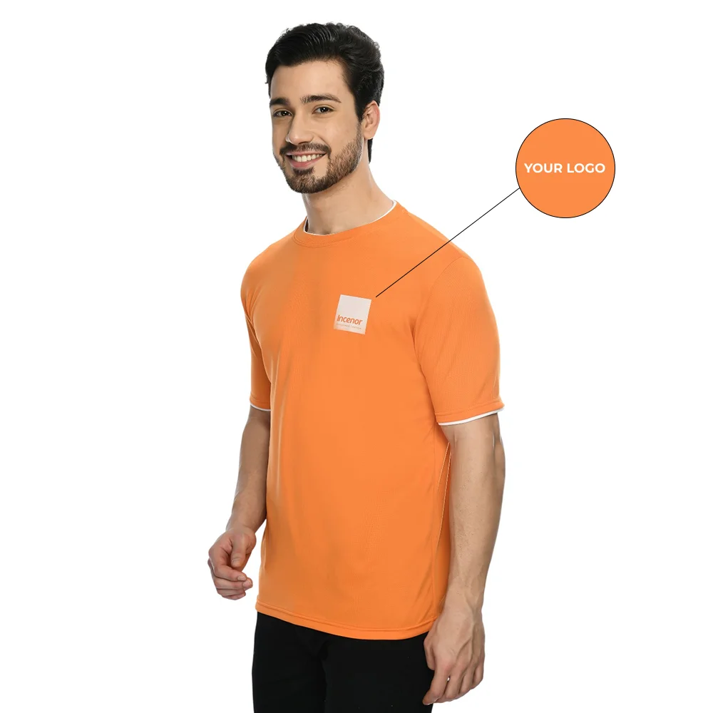 Half Sleeve Contrast Piping T-Shirt - Orange Buy Half Sleeve Contrast Piping T-Shirt - Orange in bulk for Corporate Gifting | Corporate Gyft