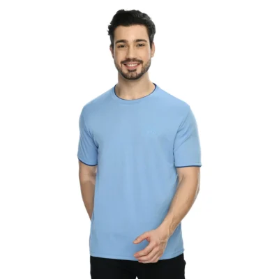 Buy Half Sleeve Contrast Piping T-Shirt - Sky Blue in bulk for Corporate Gifting | Corporate Gyft