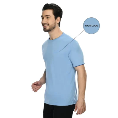 Buy Half Sleeve Contrast Piping T-Shirt - Sky Blue in bulk for Corporate Gifting | Corporate Gyft