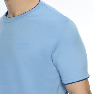 Buy Half Sleeve Contrast Piping T-Shirt - Sky Blue in bulk for Corporate Gifting | Corporate Gyft