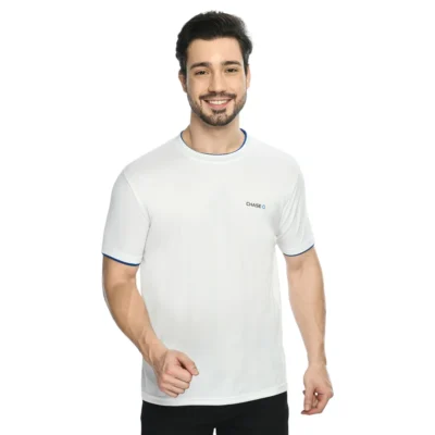Buy Half Sleeve Contrast Piping T-Shirt - White in bulk for Corporate Gifting | Corporate Gyft